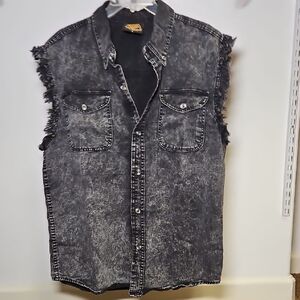 Milwuakee Leather | Men's Black Denim Sleeveless Button Down | L